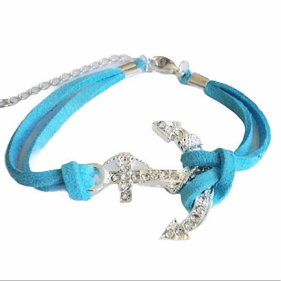 Jewelry - 3 for 15🎀Aqua blue silver plated anchor bracelet